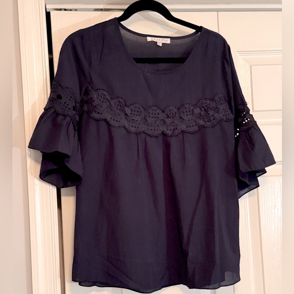 Joy Joy Embellished Blue Ruffled Blouse